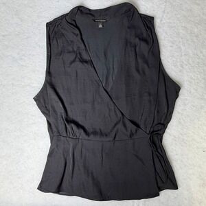 Banana Republic Womens Black Sleeveless Wrap Tie Waist Peplum Blouse Large